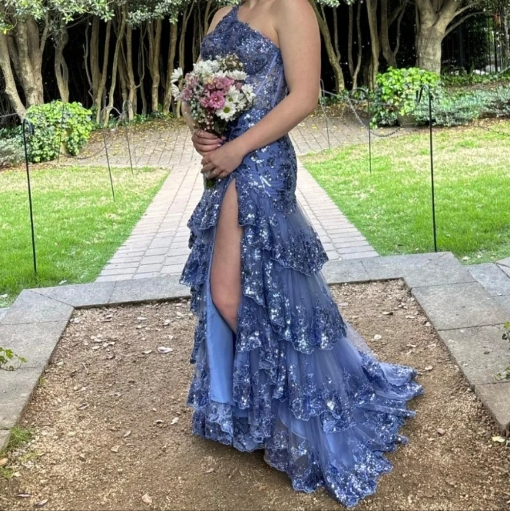 Sherri Hill Lavender Sequin One-Shoulder Evening Gown